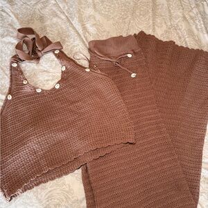 Brown Knit Halter Top and Pants Set
